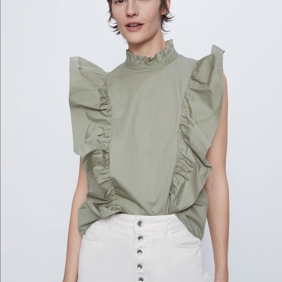ZARA Ruffled Poplin Blouse BNWT - Picture 2 of 10